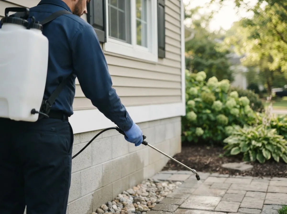 Pest control technician inspecting a home in Easton, MO